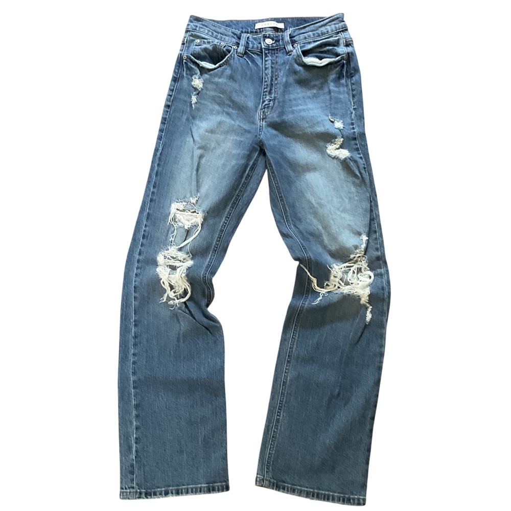 Eunina Super High Rise Dad Jean Medium Wash Distressed Straight Leg Size 5 27w